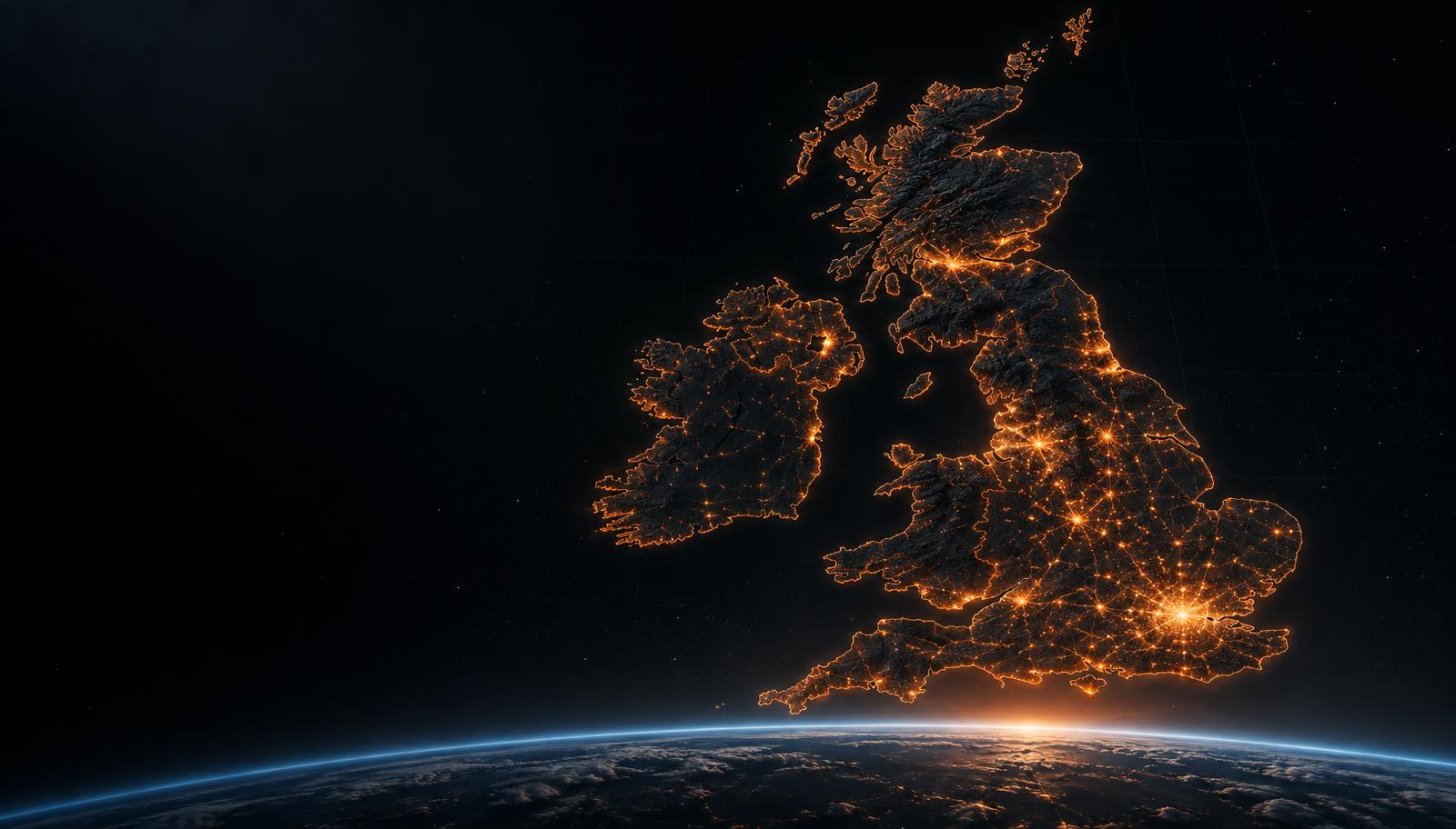 Luminous United Kingdom coverage network above the Earth